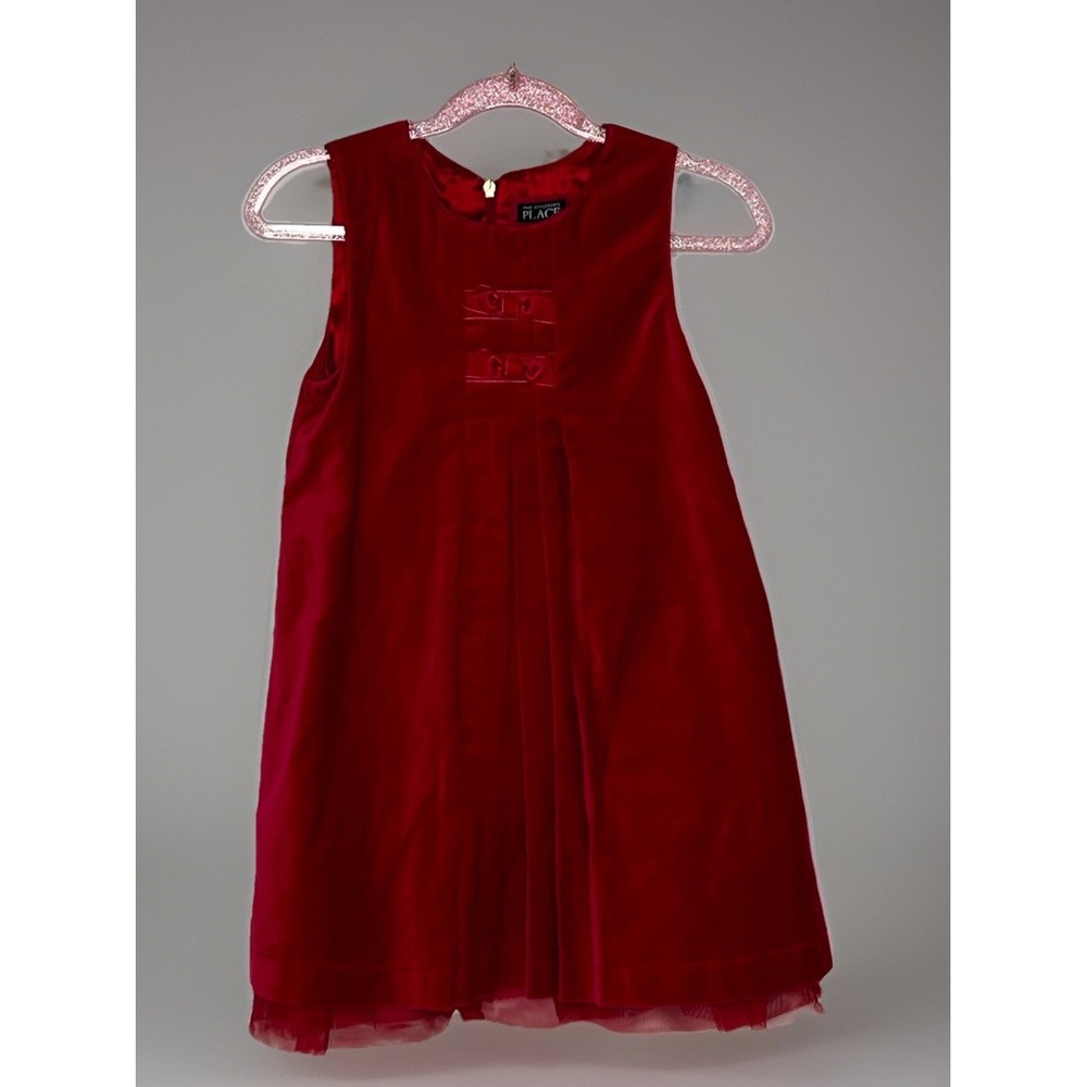 Childrens Place Girls Red Velvet Christmas Church Party Jumper Dress Sz 4 EUC